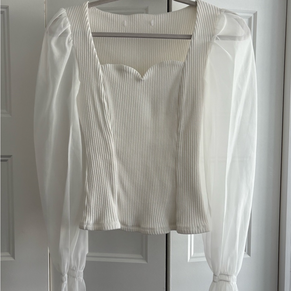 Elegant White Sheer Sleeve Top